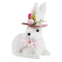 Великденско декоративно фигура на зайче Бяла розова шапка Цветя 30 см, снимка 2 - Декорация за дома - 44078449