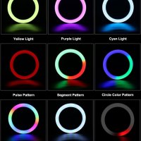 Мултицветна RGB LED Ринг Лампа 33см (12”,RGB 15 Цвята) + ПОДАРЪК Дистанционно, снимка 7 - Селфи стикове, аксесоари - 35488394