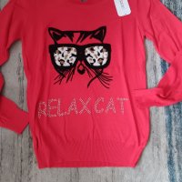 Пуловер финно плетиво с принт бухал,коте и петел в различни цветове, снимка 8 - Блузи с дълъг ръкав и пуловери - 44031935