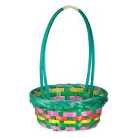 Великденска декоративна кошница с бамбукова дръжка на ивици в зелен цвят Ø19x8см, снимка 2 - Декорация за дома - 44058890