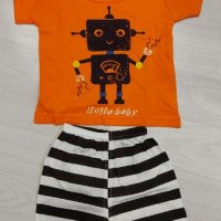 РАЗПРОДАЖБА!!!Нов бебешки летен комплект с щампа роботче, снимка 2 - Комплекти за бебе - 29249885