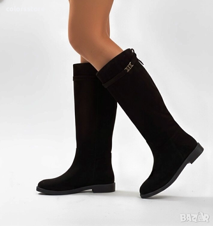 Равни ботуши - черен велур - GKL25 , снимка 1