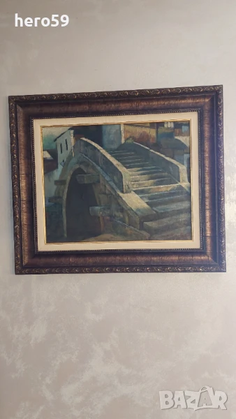 Картина масло,сюжет-мост в Париж ,худ. Константин Коровин(1861-1939)рисувана през 1920-30г., снимка 1