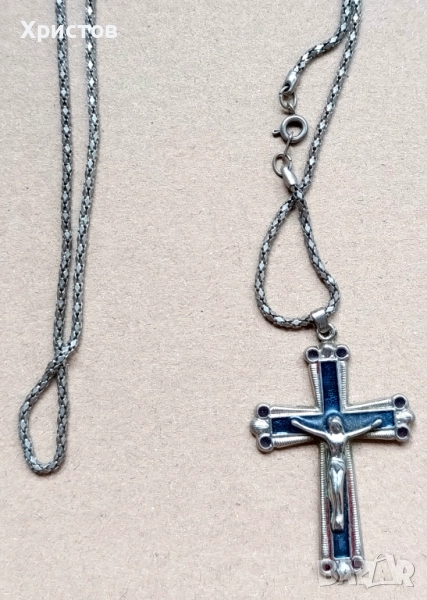 Стар сребърен кръст със сребърен синджир , снимка 1