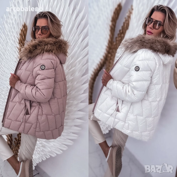 Дамско ватирано яке с лисича кожа, 2цвята , снимка 1