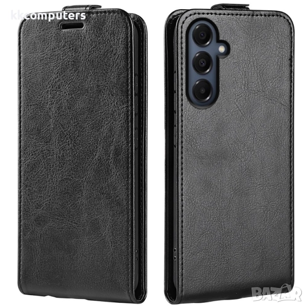 Защитен Кожен Калъф за Samsung Galaxy A17 5G / A17 4G | Вертикален Флип Дизайн с Картхолдер | Черен,, снимка 1