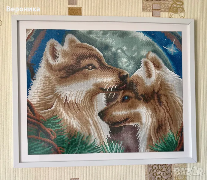 продавам ушит диамантов гоблен "Влюбени вълци", снимка 1