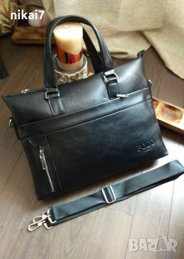 мъжка чанта кожена с презрамка/дръжки 3 отделения с цип А4 40/24/8, снимка 1