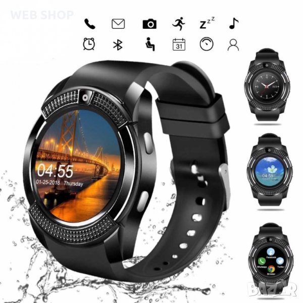 Водоустойчив Смарт часовник Smart watch V8 с bluetooth, камера и SIM карта, снимка 1