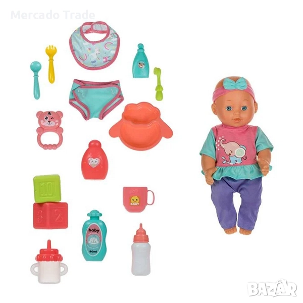 Бебе кукла с аксесоари за хранене и къпане, 32см, снимка 1