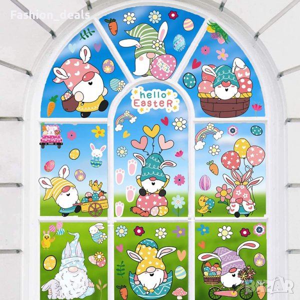 Нови стикери за прозорец Декорация за Великден за многократна употреба Яйца Зайче Джудже , снимка 1