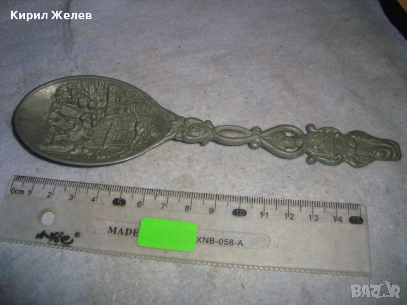 СТАРА ФИГУРАЛНО ОРНАМЕНТИРАНА ХОЛАНДСКА ДЕКОРАТИВНА ЛЪЖИЦА от ЦИНК с ЩЕМПЕЛ АНГЕЛЧЕ 5938, снимка 1
