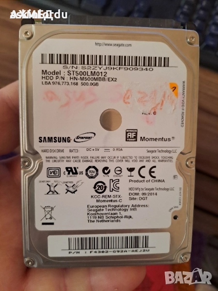 твърд диск-ST500LM012 SAMSUNG MOMENTUS 500GB 5.4K RPM 6Gb/s 2.5" SATA HDD , 30 лв, снимка 1