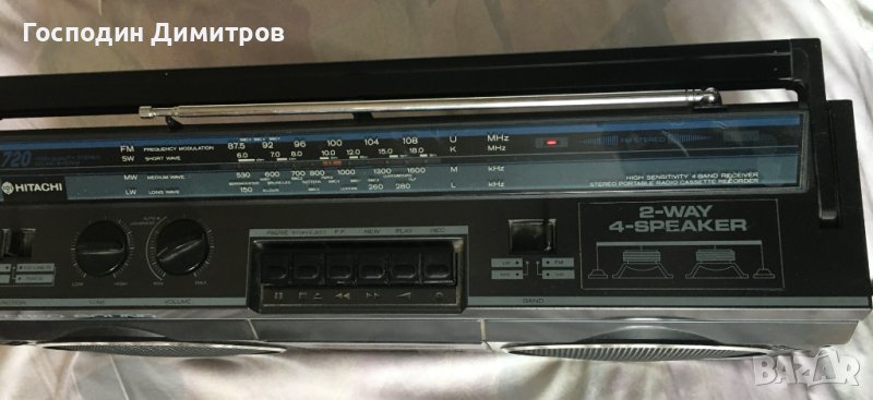 Радиокасетофон "Хитачи" стерео с 20 аудиокасети музика от 80-те години, снимка 1
