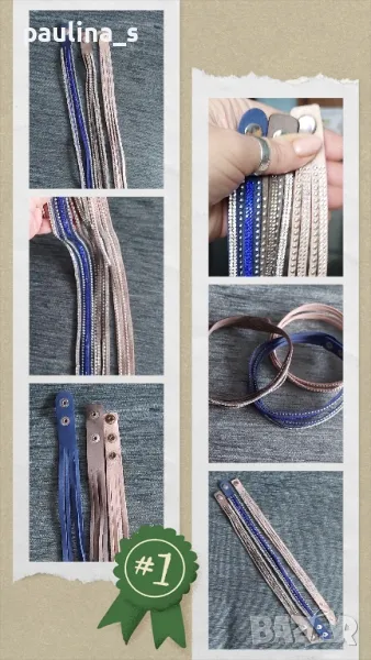 Три броя / Кожено колие тип чокър с камъни и регулация, снимка 1