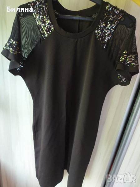Къса черна рокля с пайети , снимка 1