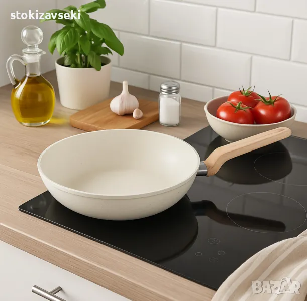 Тиган Уок Voltz Nice, 30x8.5см., Кован алуминий, Мраморно покр., Индукция, Кремав меланж, снимка 1