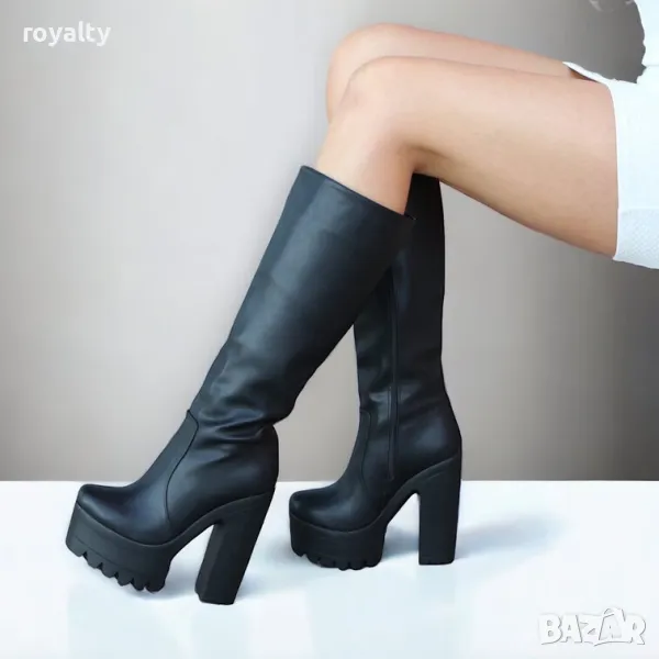 Ботуши на ток - черна кожа, снимка 1
