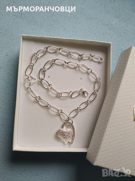 Сребърно, масивно колие с масивно сърце., снимка 1