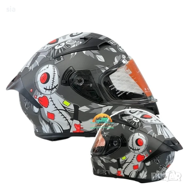 Каска за мотор, Мото шлем, очила и визьор, 4 размера, Сив мат, снимка 1