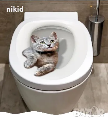Наблюдаващо коте котка стикер лепенка за стена мебел или тоалетна чиния за капака, снимка 1