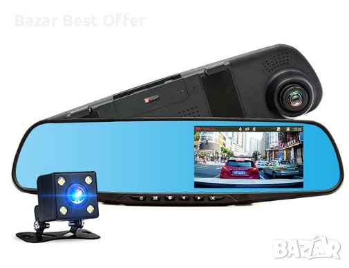 Огледало-видеорегистратор с две камери и 4.3 инча дисплей, снимка 1