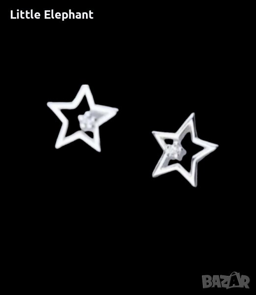 Сребърни обеци с кристали"Stars with white little cristals"/нови, снимка 1