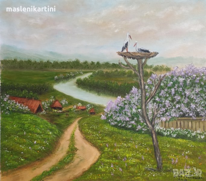 Маслена картина Щъркелово гнездо, снимка 1