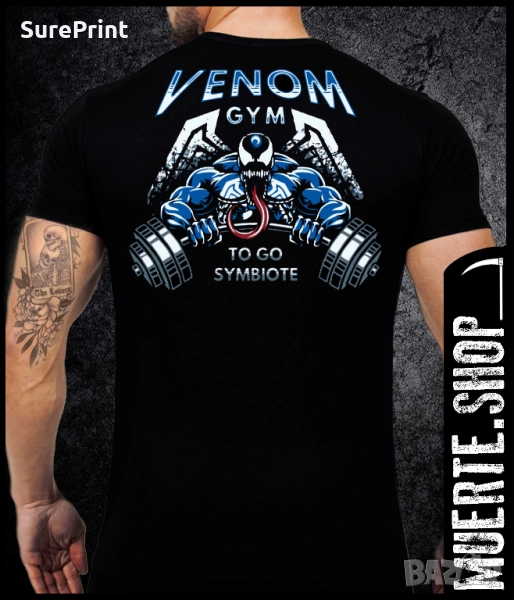 Черна тениска с щампа VENOM FITNESS GYM, снимка 1
