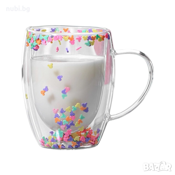 Стъклена термо чаша CupHup Party Star с двойно дъно, снимка 1