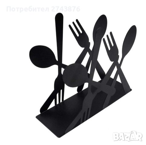 Mетален сaлфетник вилица и лъжица ,Черен, снимка 1