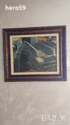 Картина масло,сюжет-мост в Париж ,худ. Константин Коровин(1861-1939)рисувана през 1920-30г., снимка 1