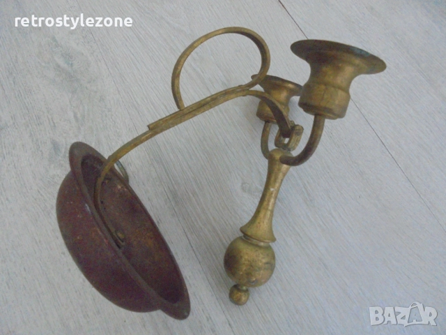 № 8226 Стар корабен свещник с две рамена  , снимка 3 - Други ценни предмети - 51546925