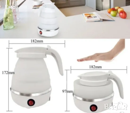 Електрическа кана туристическа- сгъваема - Mormark FOLDCOOK, 600W, 0.6л. Силиконова, Бяла, снимка 2 - Кани - 48428502