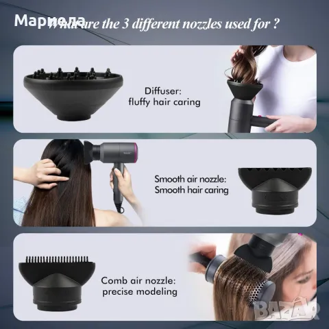 Йонен сешоар AC мотор / Професионален / Дифузер и 2 концентратора, снимка 8 - Сешоари - 47627356