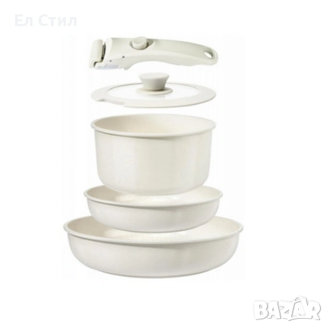 Комплект съдове-1005 – 5 части с подвижна дръжка, мраморно покритие и индукция, снимка 7 - Съдове за готвене - 53574177