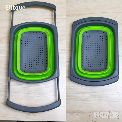 Сгъваема правоъгълна кошница за измиване и изцеждане на плодове и зеленчуци