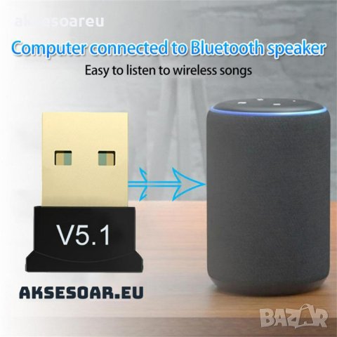 USB Bluetooth 5.1 адаптер Handsfree Безжичен предавател Приемник 2.4 GHz за настолен компютър Лаптоп, снимка 14 - Мрежови адаптери - 40821024