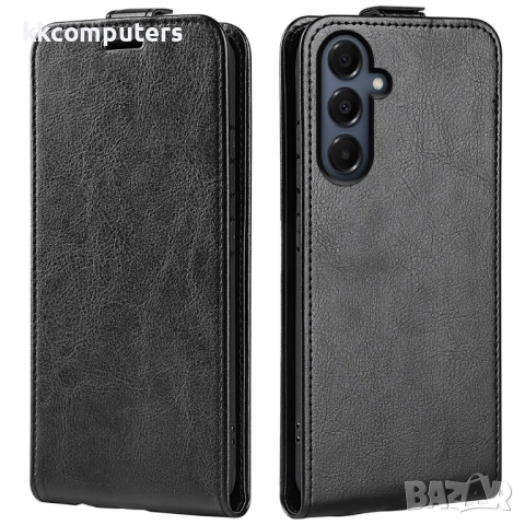 Защитен Кожен Калъф за Samsung Galaxy A17 5G / A17 4G | Вертикален Флип Дизайн с Картхолдер | Черен,