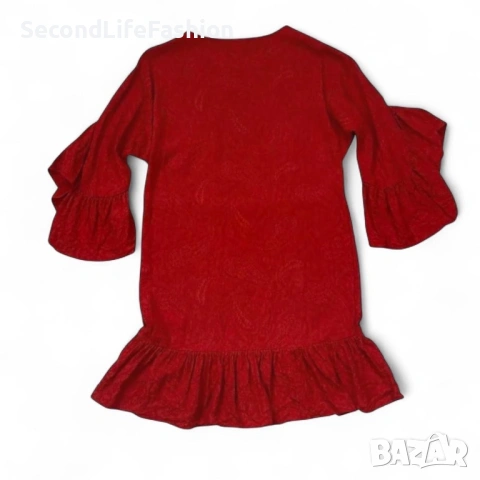 Мини рокля Maje Rahima от червен сатен и жакард с волани размер 2 S, снимка 6 - Рокли - 53221716