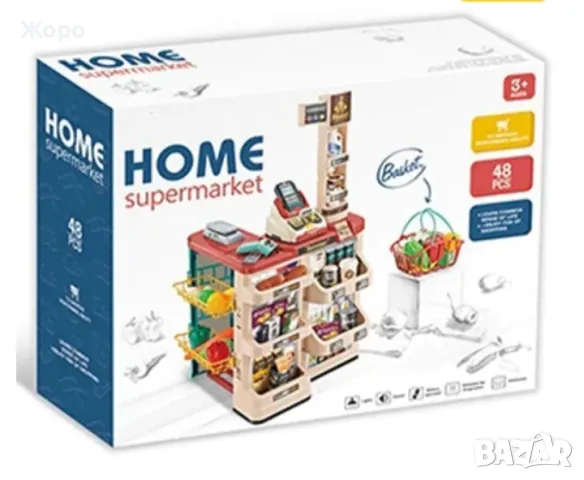 Детски комплект супер маркет със скенер . касов апарат и кантар със звук и светли 48 елемента КН3306, снимка 3 - Образователни игри - 48033746