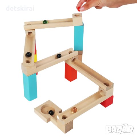 Дървена писта със стъклени топчета, снимка 1