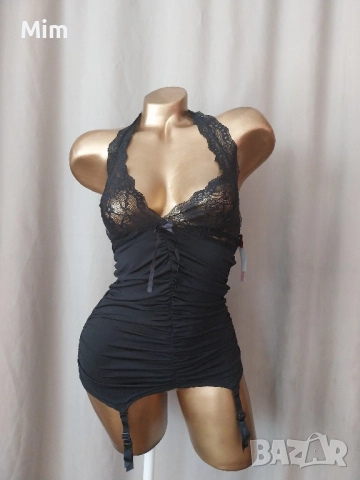 SISS ME S Черен корсет / потник/ с жартиери за чорапи 