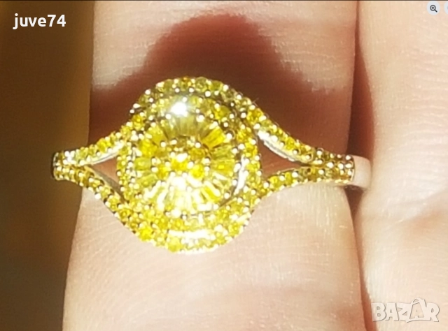 СРЕБЪРЕН ПРЪСТЕН С ЕСТЕСТВЕНИ ЖЪЛТИ ДИАМАНТИ СЕРТИФИКАТ, снимка 3 - Пръстени - 52236917