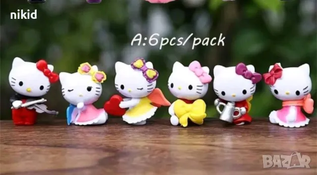 6 бр котки Hello Kitty Коте Кити Пластмасови PVC сет фигурки играчки за торта украса играчка фигурка, снимка 3 - Фигурки - 49733364