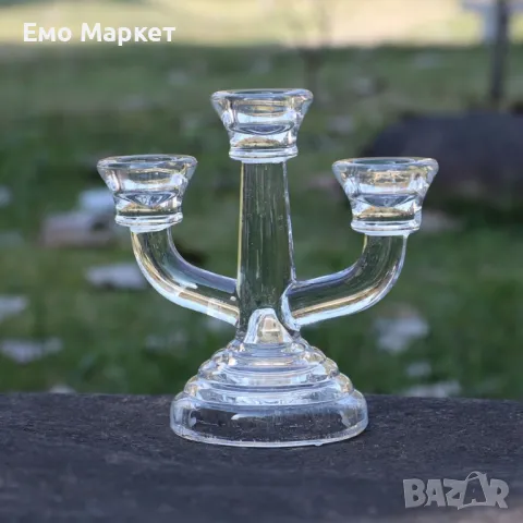 Стъклен троен свещник, снимка 4 - Декорация за дома - 48859041