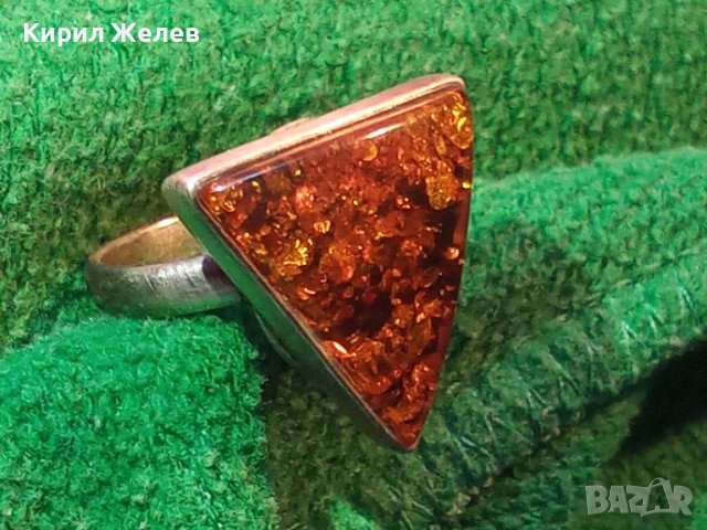 РАЗКОШЕН КЕХЛИБАРЕН СРЕБЪРЕН ПРЪСТЕН СРЕБРО 925 с ШЛИФОВАН 100% ЕСТЕСТВЕН БАЛТИЙСКИ КЕХЛИБАР 22675, снимка 2 - Пръстени - 45526590