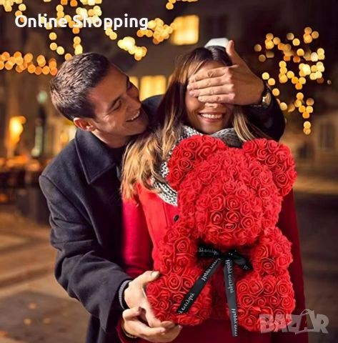 Плюшено мече с LED рози - подарък за мама, момиче, баба - комплект вечни рози 25 см, снимка 7 - Други - 53404881