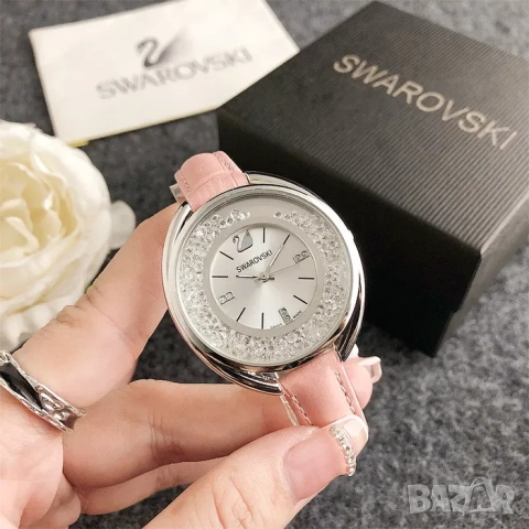 Дамски ръчен часовник Swarovski с кожена верижка и кристали , снимка 4 - Дамски - 52220804