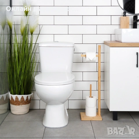 Стойка за тоалетна хартия с място за резервни ролки, бамбук 70см 567039, снимка 6 - Органайзери - 53232550